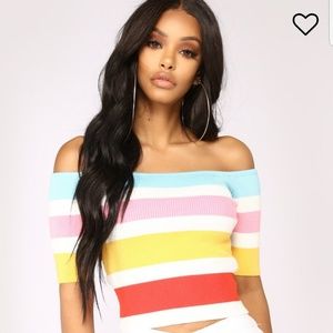 Fashion Nova Strip Off Shoulder Top